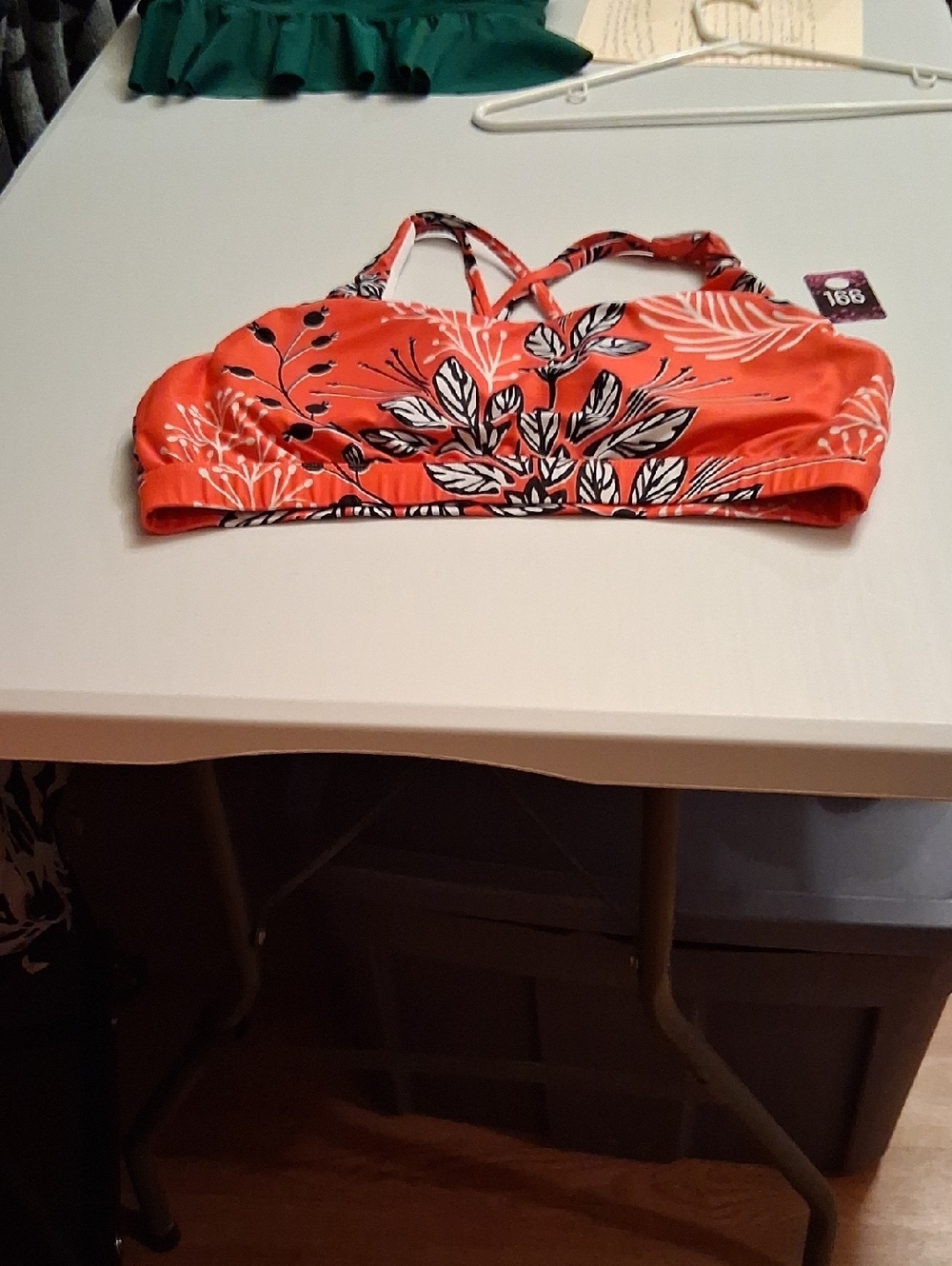 Source Unknown Coral-Orange Floral Bralette with Black & White Leaf Pattern